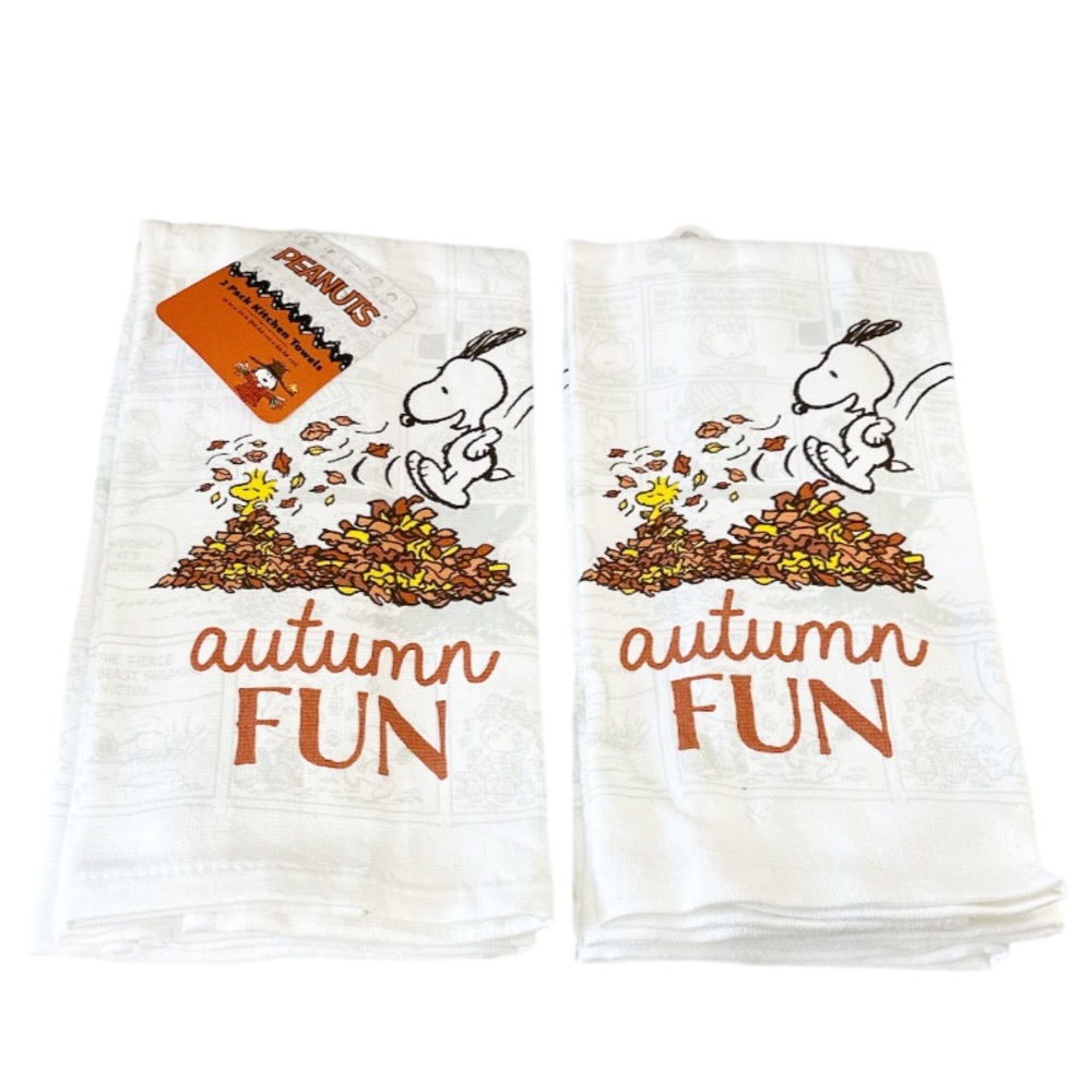 NEW Peanuts Snoopy AUTUMN FUN Kitchen Towel Set/2 🍁🍂🍁🍂🍁